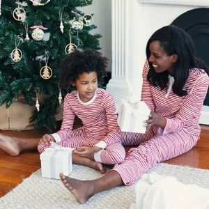 Hart + Land Red Painted Stripes Organic Pima Cotton Pajama Set Size M